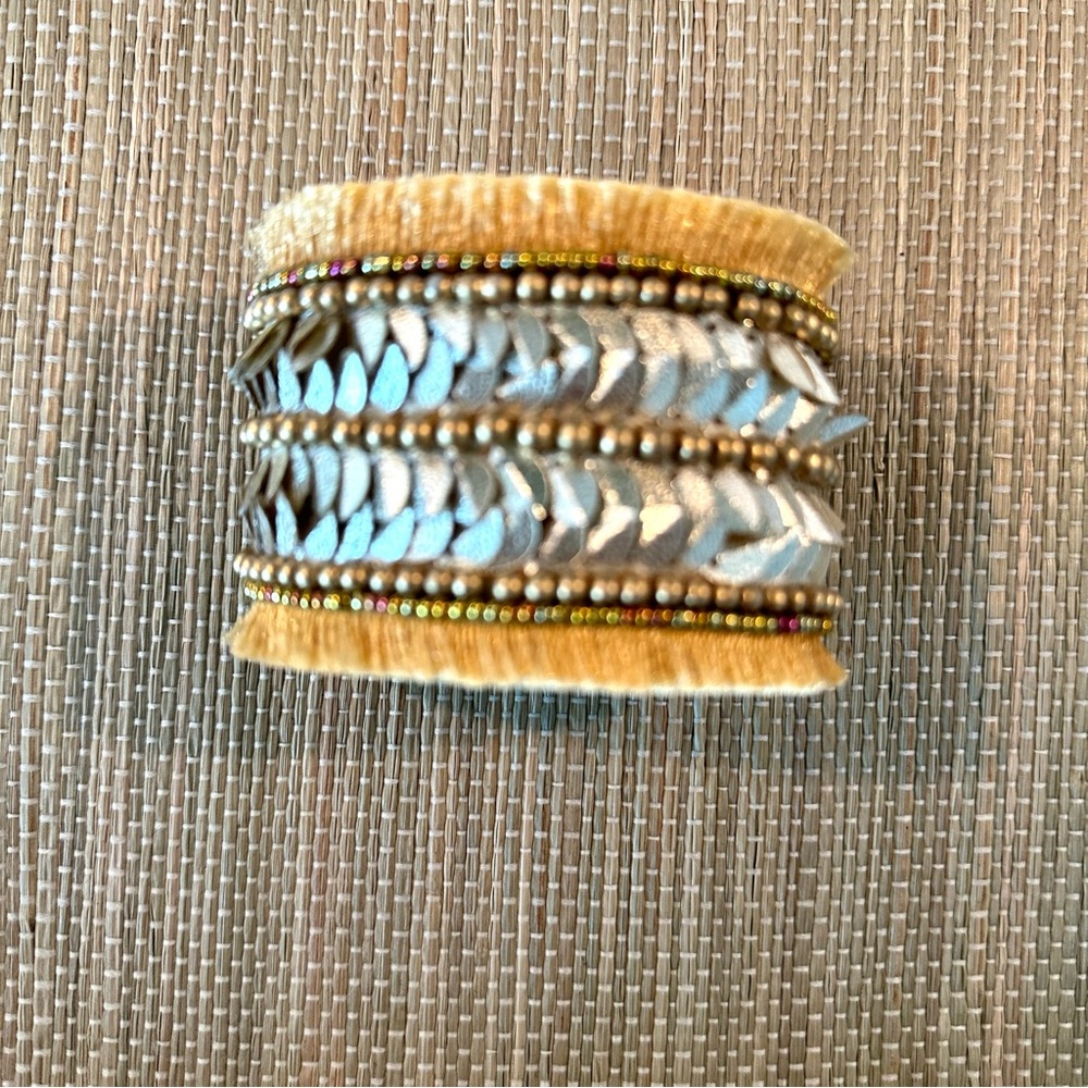 Cuff Bracelet Gold Fringe and Silver 
Sequins
